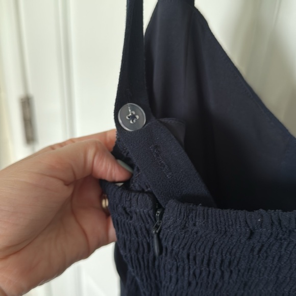 Madewell Navy Cropped Wide Leg Smocked Back Jumpsuit - Picture 8 of 9